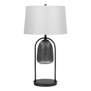 31 Inch Table Lamp- Crackled Black Glass w Night Light- White Shade