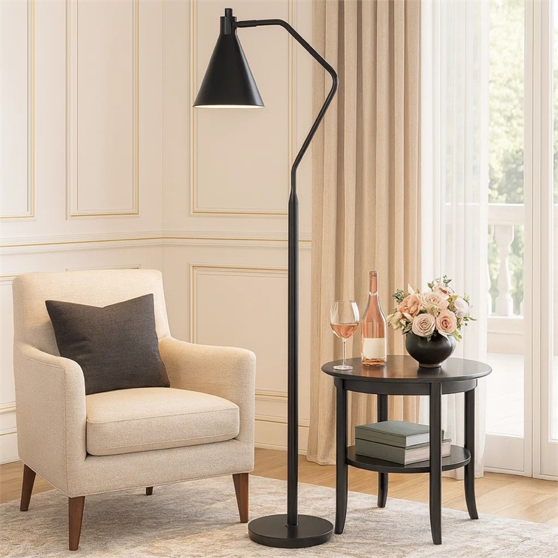 Sty 63 Inch Task Floor Lamp- Swivel Gray Shade- Angled Thin Metal Pole