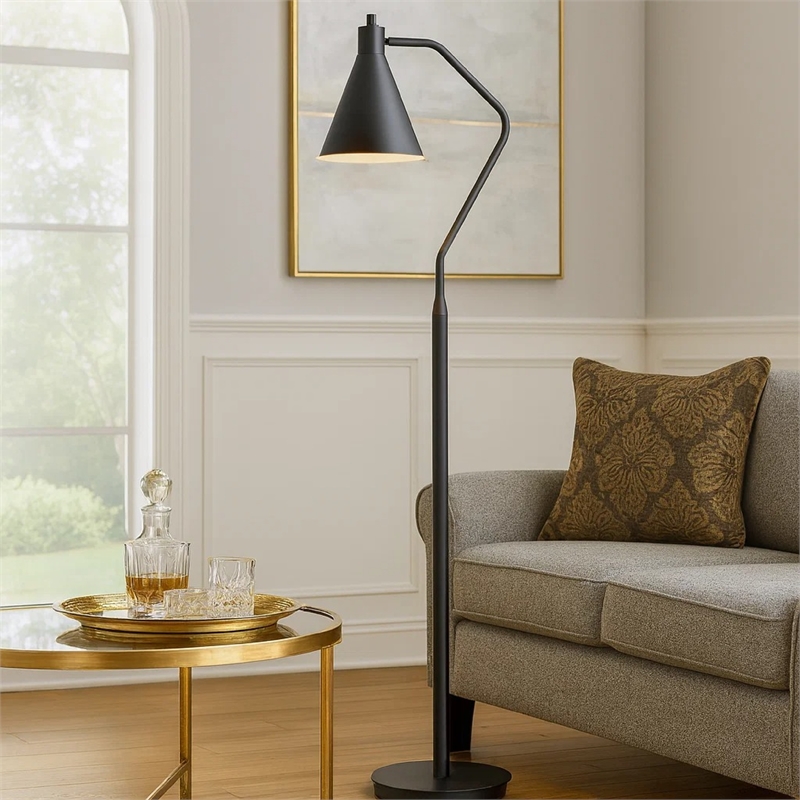 Sty 63 Inch Task Floor Lamp- Swivel Gray Shade- Angled Thin Metal Pole