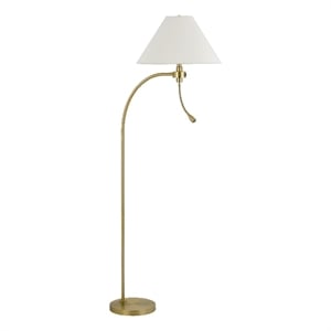 Ashy 68 Inch Task Floor Lamp- Gooseneck LED- White Shade Gold Arc Pole