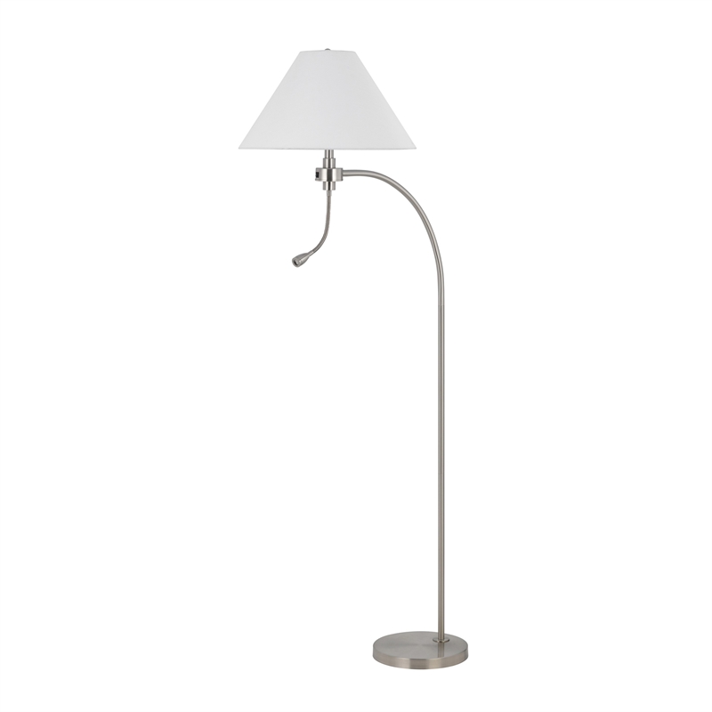 Ashy 68 Inch Floor Lamp- Gooseneck LED- White Shade- Bronze Arc Pole