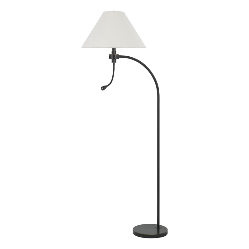 Ashy 68 Inch Floor Lamp- Gooseneck LED- White Shade- Brass Arc Pole