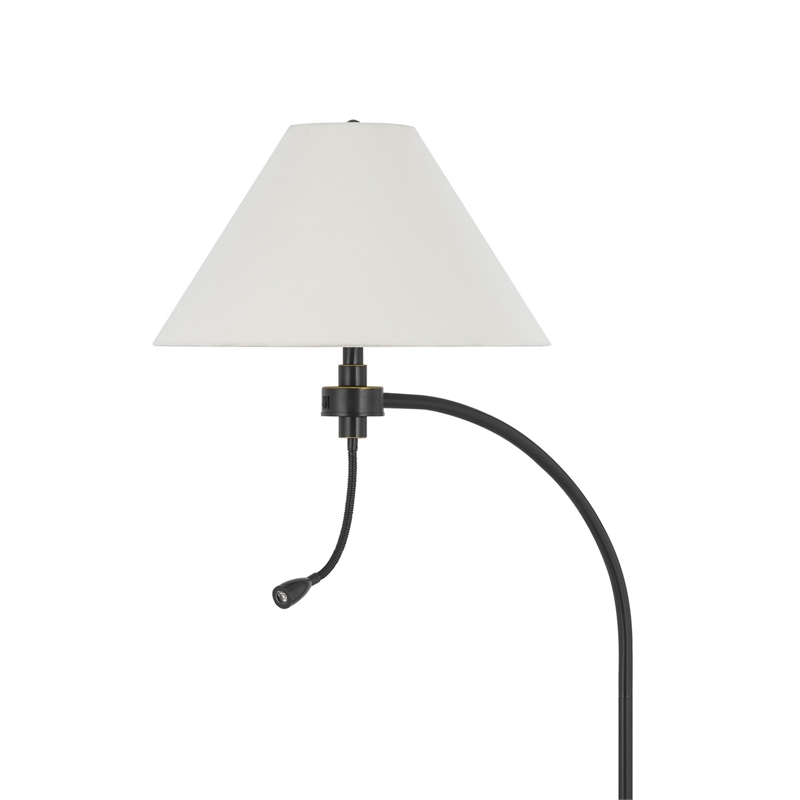 Ashy 68 Inch Floor Lamp- Gooseneck LED- White Shade- Brass Arc Pole