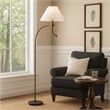 Ashy 68 Inch Floor Lamp- Gooseneck LED- White Shade- Brass Arc Pole