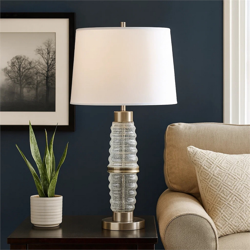Maci 29 Inch Table Lamp- Accent Crackled Clear Glass- White Drum Shade