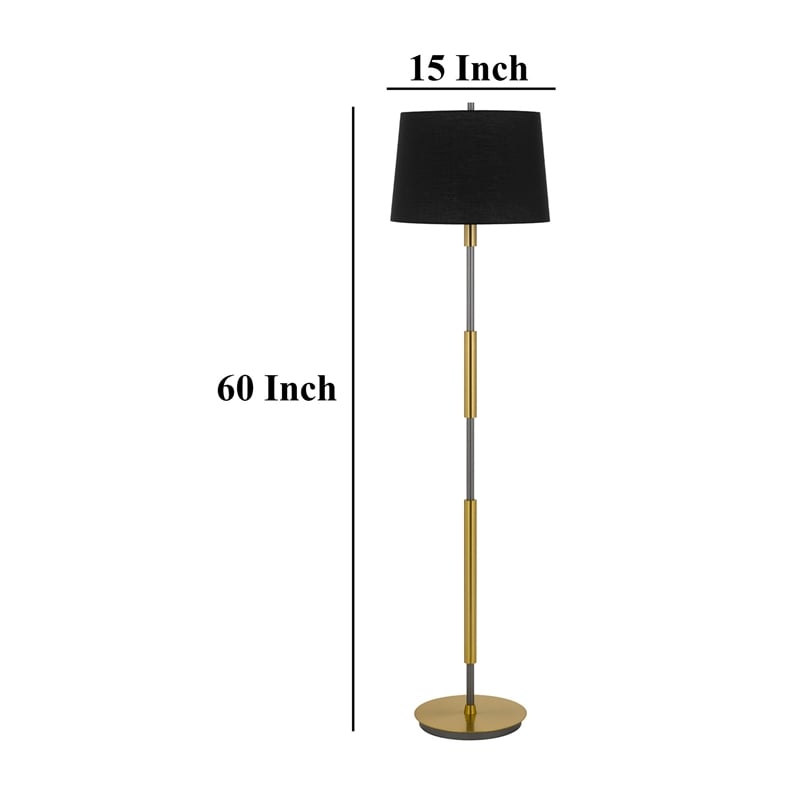 Siu 60 Inch Floor Lamp- Gold Metal Pole w Finial Tip- Black Shade