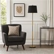 Siu 60 Inch Floor Lamp- Gold Metal Pole w Finial Tip- Black Shade