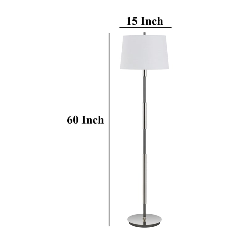 Siu 60 Inch Floor Lamp- Chrome Metal Pole w Finial Tip- White Shade