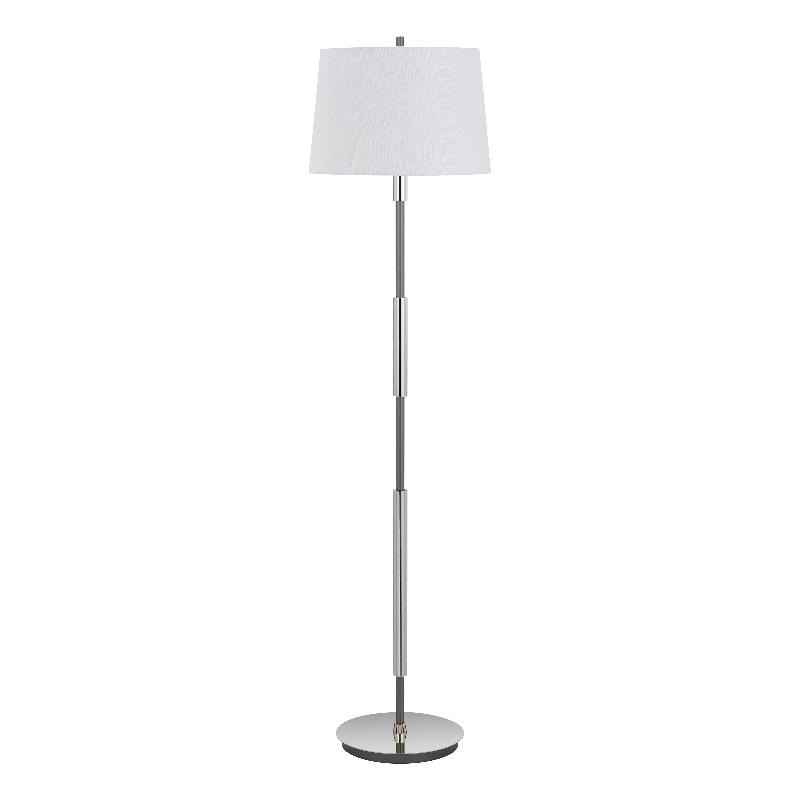Siu 60 Inch Floor Lamp- Chrome Metal Pole w Finial Tip- White Shade