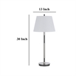 Siu 30 Inch Table Lamp- Chrome Metal Thin Pole w Finial- White Shade