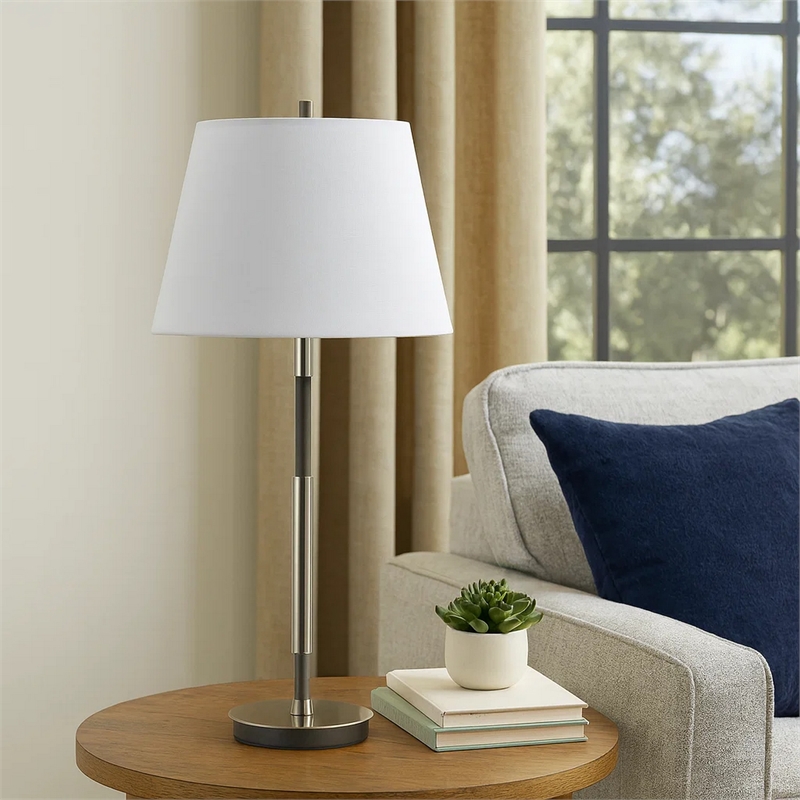 Siu 30 Inch Table Lamp- Chrome Metal Thin Pole w Finial- White Shade