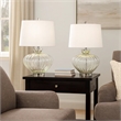 23 Inch Table Lamp Set of 2- Round Crystal Base- White Fabric Shade