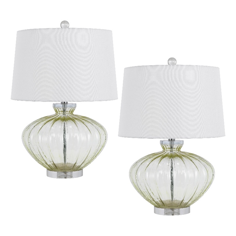 23 Inch Table Lamp Set of 2- Round Crystal Base- White Fabric Shade