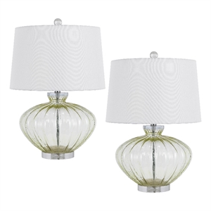 23 Inch Table Lamp Set of 2- Round Crystal Base- White Fabric Shade