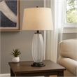 Leno 32 Inch Table Lamp- Leaf Pattern Clear Glass Base- Beige Shade