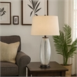 Leno 32 Inch Table Lamp- Leaf Pattern Clear Glass Base- Beige Shade