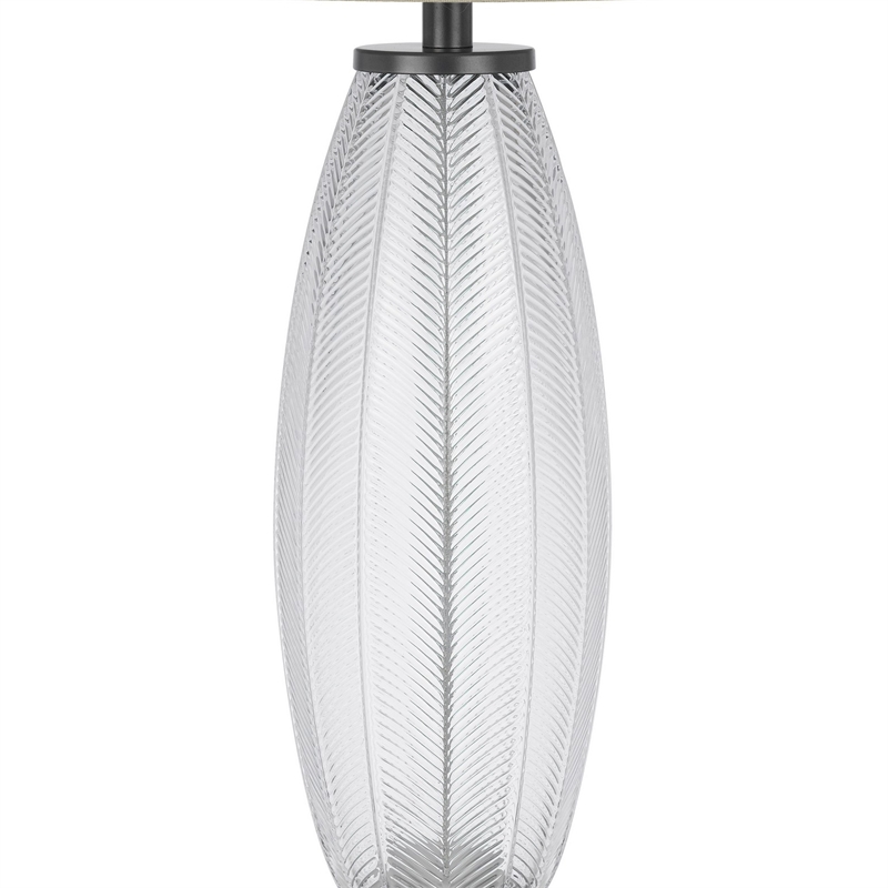 Leno 32 Inch Table Lamp- Leaf Pattern Clear Glass Base- Beige Shade