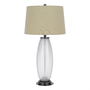 Leno 32 Inch Table Lamp- Leaf Pattern Clear Glass Base- Beige Shade