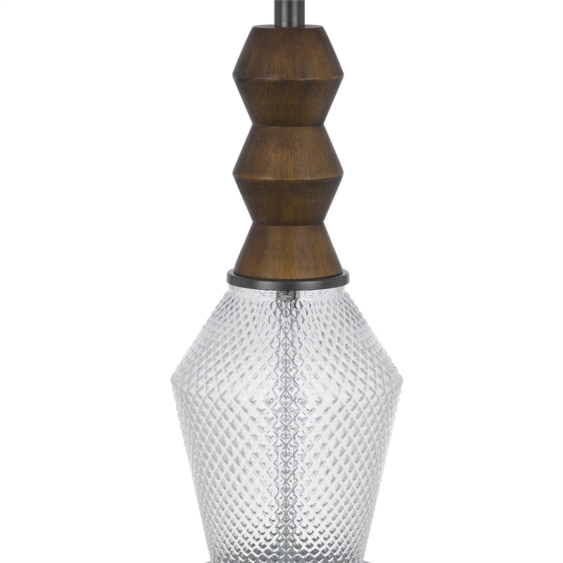 Hay 33 Inch Table Lamp- Diamond Pattern Glass Base- White Fabric Shade