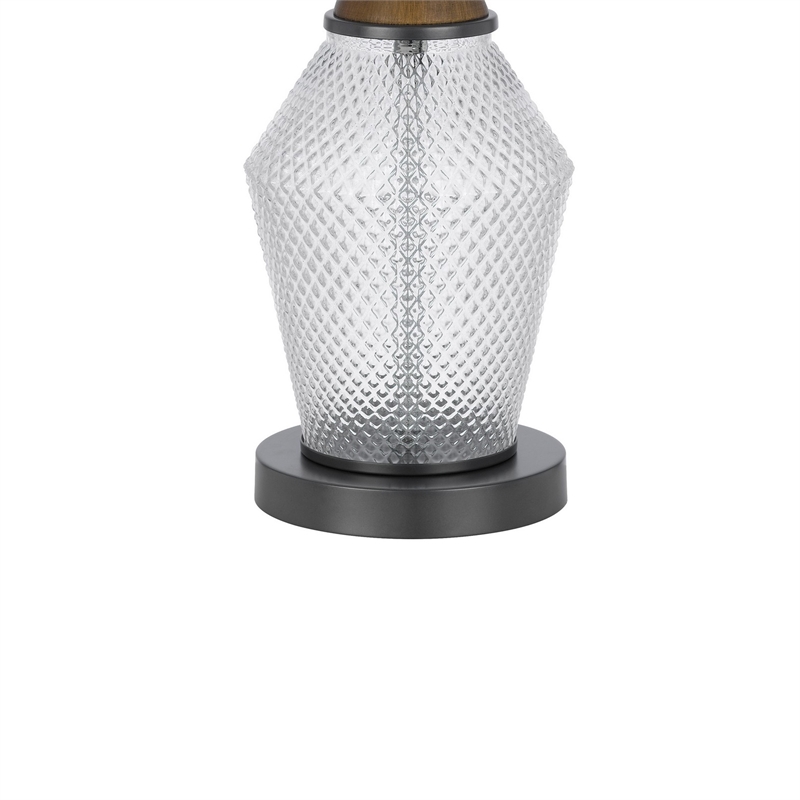 Hay 33 Inch Table Lamp- Diamond Pattern Glass Base- White Fabric Shade