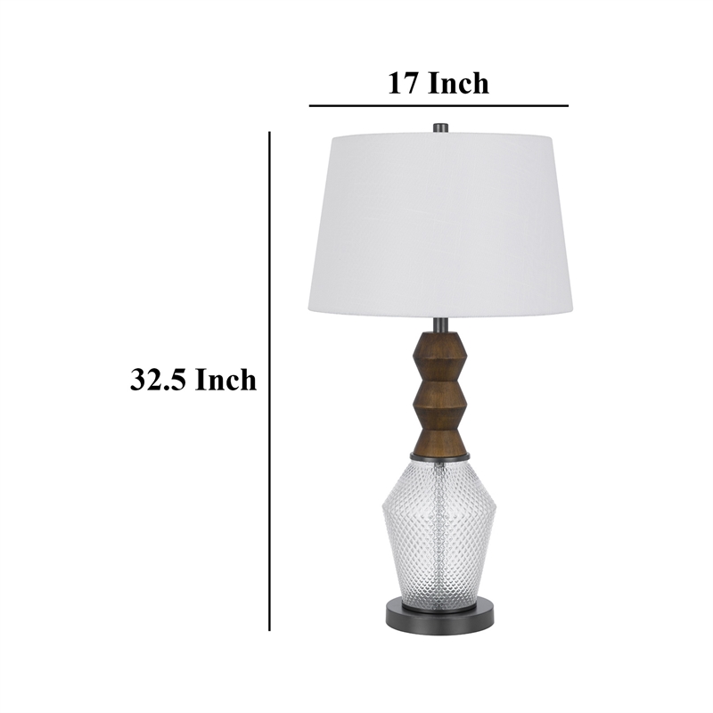 Hay 33 Inch Table Lamp- Diamond Pattern Glass Base- White Fabric Shade