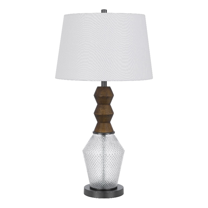 Hay 33 Inch Table Lamp- Diamond Pattern Glass Base- White Fabric Shade
