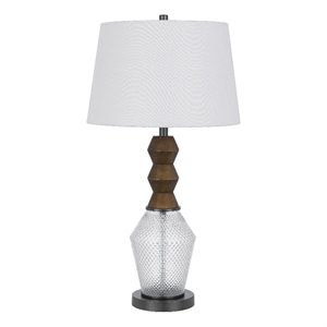 Hay 33 Inch Table Lamp- Diamond Pattern Glass Base- White Fabric Shade