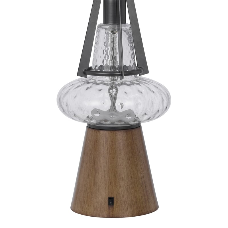 Leya 30 Inch Table Lamp- Lantern Style Glass Base- White Fabric Shade