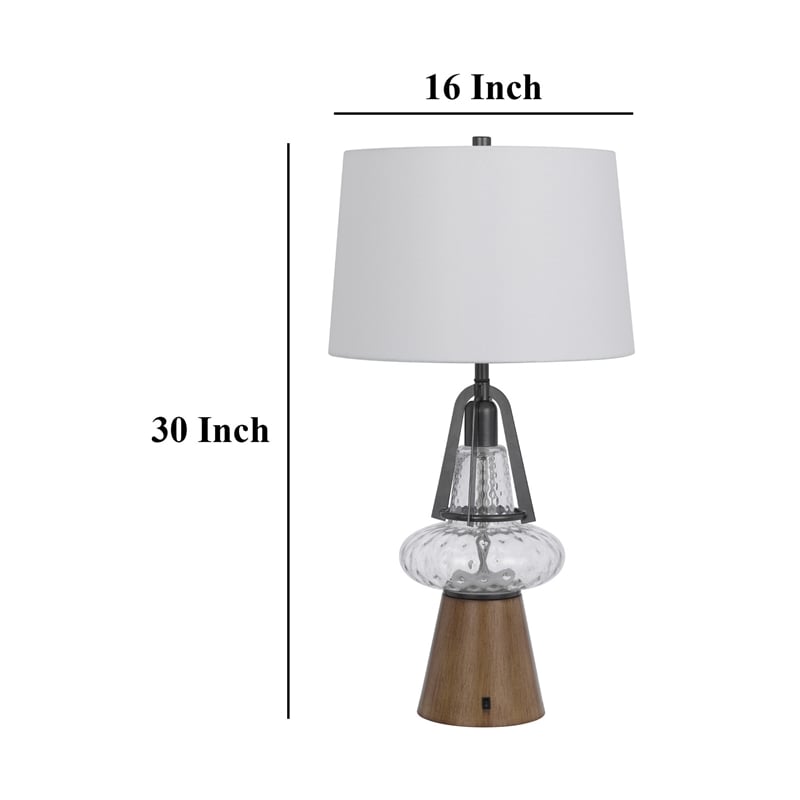 Leya 30 Inch Table Lamp- Lantern Style Glass Base- White Fabric Shade
