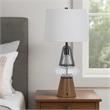 Leya 30 Inch Table Lamp- Lantern Style Glass Base- White Fabric Shade