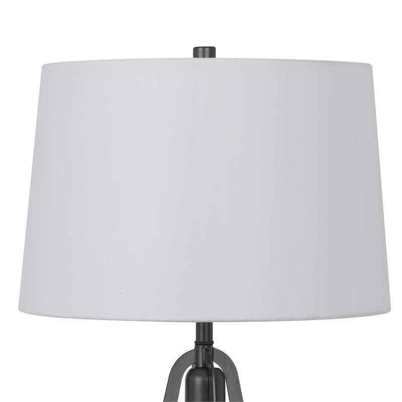 Leya 30 Inch Table Lamp- Lantern Style Glass Base- White Fabric Shade