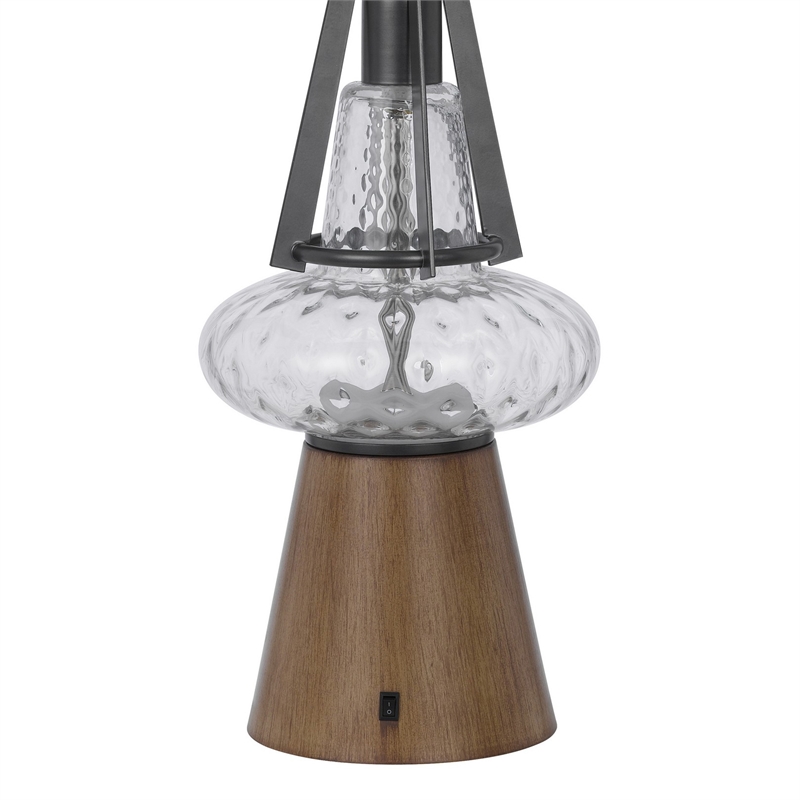 Leya 30 Inch Table Lamp- Lantern Style Glass Base- White Fabric Shade