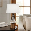 Leya 30 Inch Table Lamp- Lantern Style Glass Base- White Fabric Shade