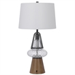 Leya 30 Inch Table Lamp- Lantern Style Glass Base- White Fabric Shade