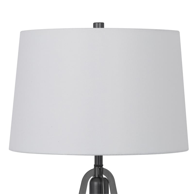 Leya 30 Inch Table Lamp- Lantern Style Glass Base- White Fabric Shade
