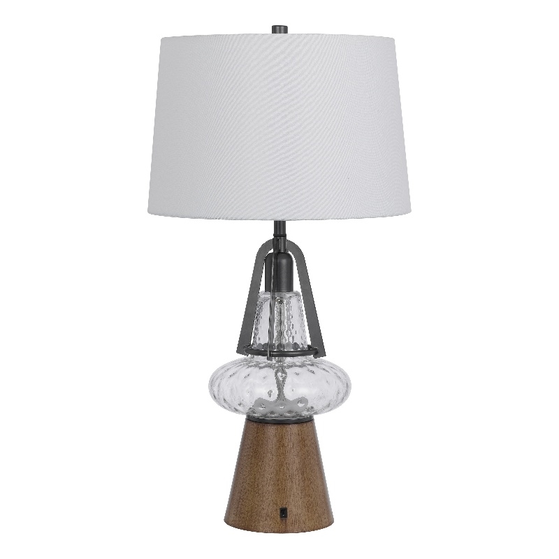 Leya 30 Inch Table Lamp- Lantern Style Glass Base- White Fabric Shade