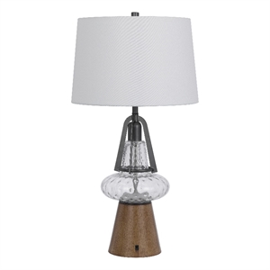 Leya 30 Inch Table Lamp- Lantern Style Glass Base- White Fabric Shade