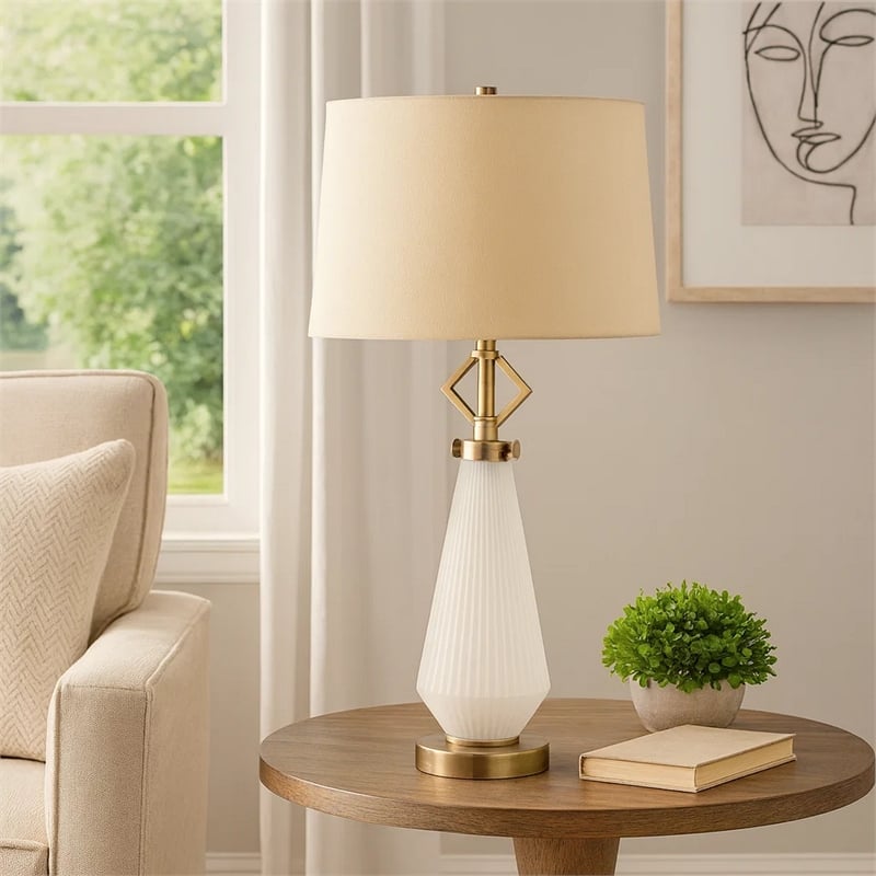Rizo 32 Inch Table Lamp- Tapered Style Frosted Glass Base- Beige Shade