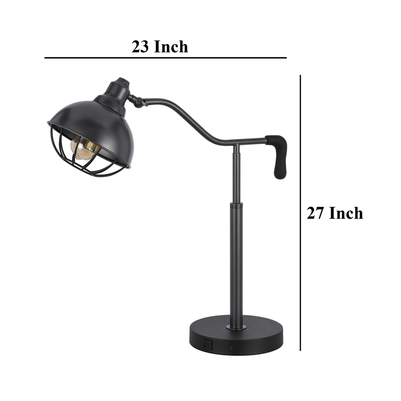 Loga 27 Inch Desk Lamp w Adjustable Cage Style Shade- Black Iron
