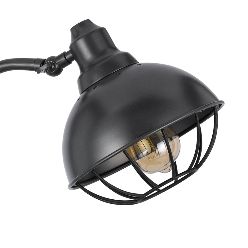 Loga 27 Inch Desk Lamp w Adjustable Cage Style Shade- Black Iron