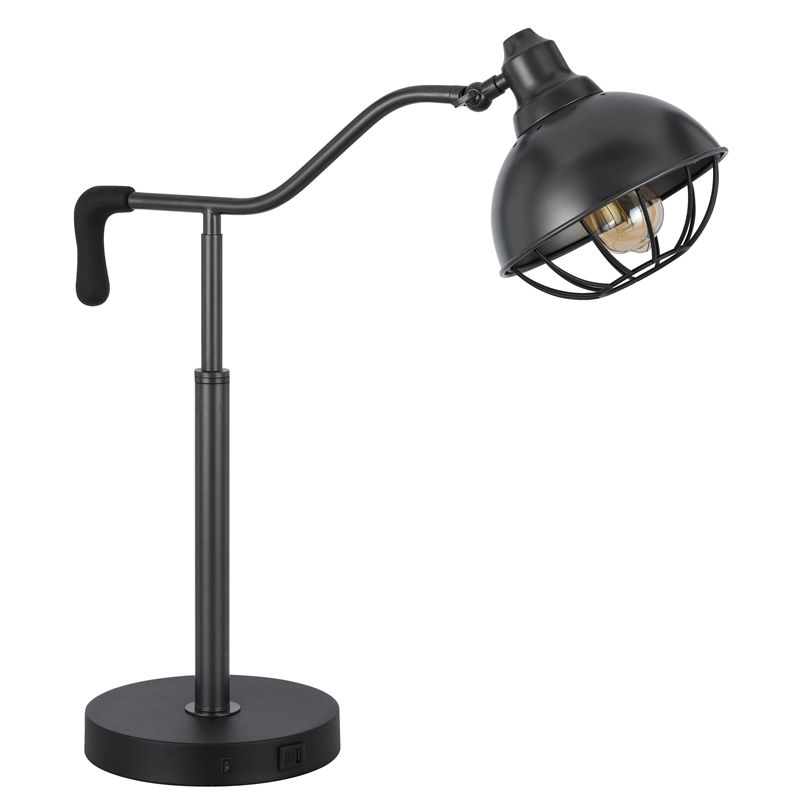 Loga 27 Inch Desk Lamp w Adjustable Cage Style Shade- Black Iron
