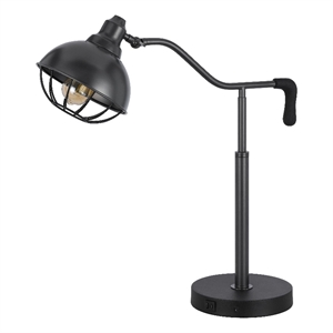 Loga 27 Inch Desk Lamp w Adjustable Cage Style Shade- Black Iron