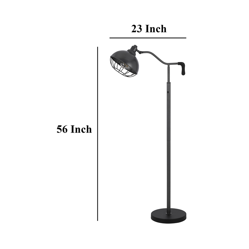 Loga 56 Inch Floor Lamp with Adjustable Cage Style Shade- Black Iron