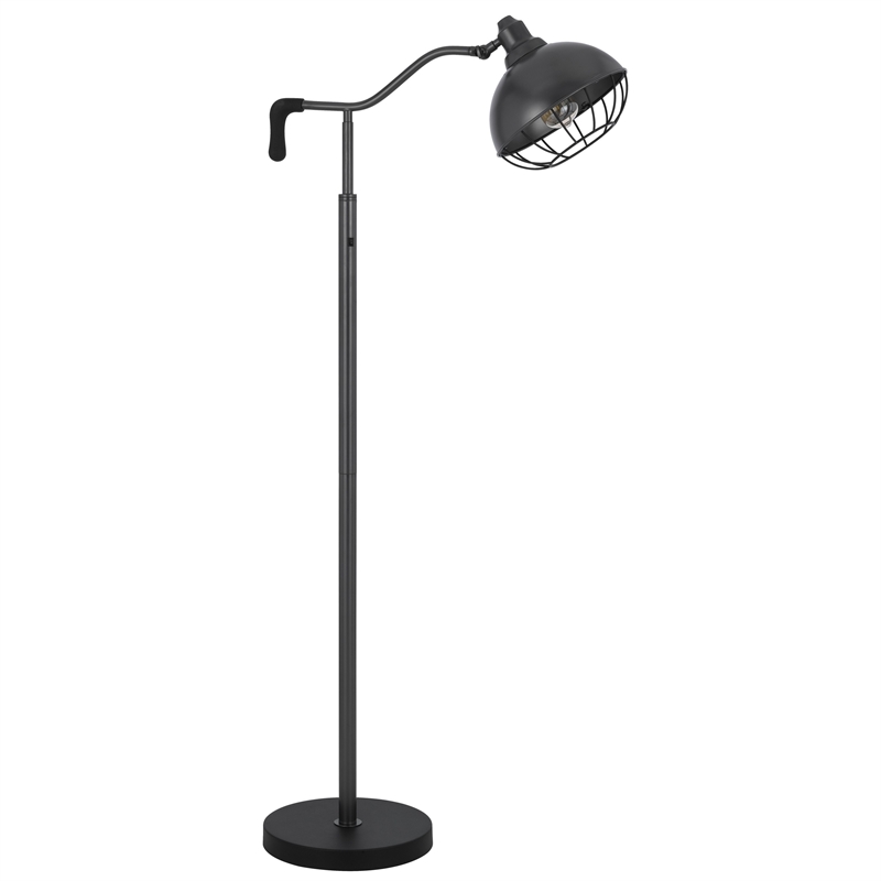 Loga 56 Inch Floor Lamp with Adjustable Cage Style Shade- Black Iron