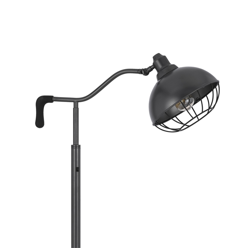 Loga 56 Inch Floor Lamp with Adjustable Cage Style Shade- Black Iron