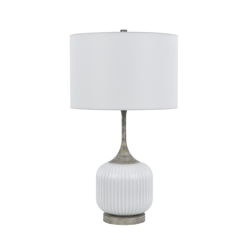 Myra Table Lamp Set of 2- Fluted Accent Glass Base- White Fabric Shade