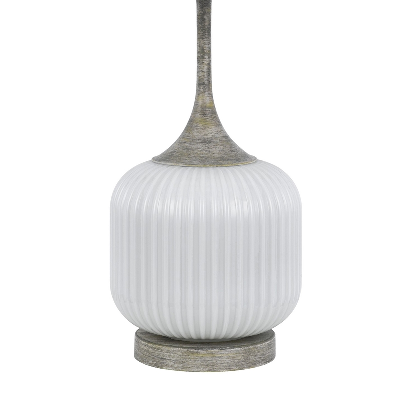 Myra Table Lamp Set of 2- Fluted Accent Glass Base- White Fabric Shade