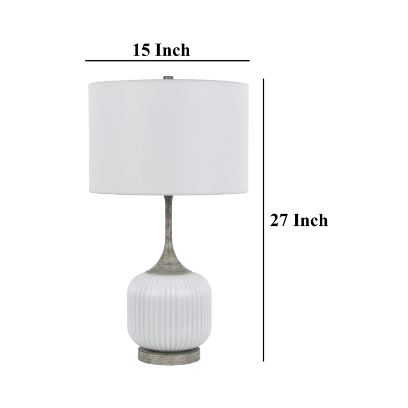 Myra Table Lamp Set of 2- Fluted Accent Glass Base- White Fabric Shade