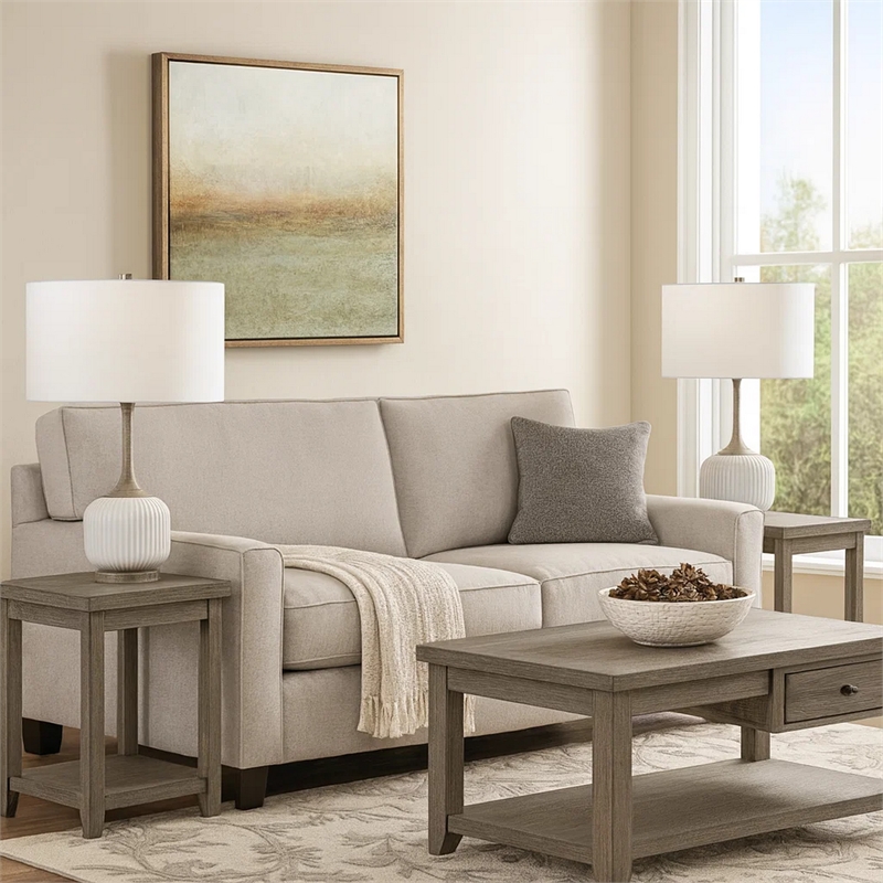 Myra Table Lamp Set of 2- Fluted Accent Glass Base- White Fabric Shade