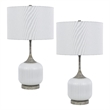 Myra Table Lamp Set of 2- Fluted Accent Glass Base- White Fabric Shade